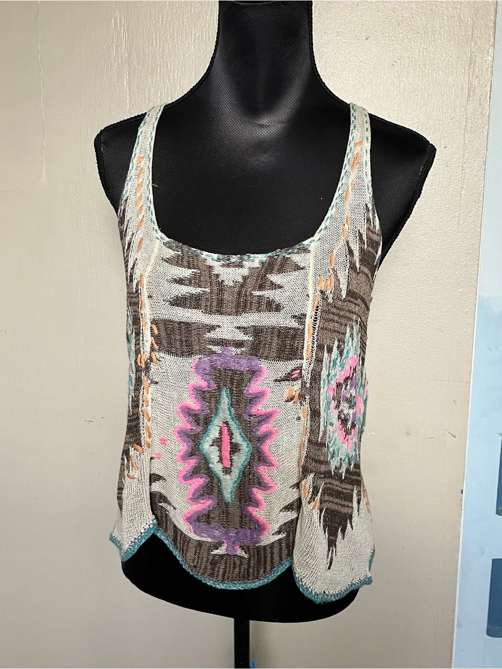 Free people 37 miles aztec knit tank top